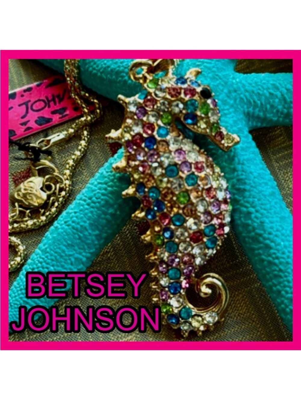🩷Betsey Johnson Multicolor Crystal Seahorse Pendant Necklace